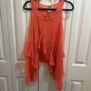 MYNT 1792 Coral Asymmetrical Ruffle Top